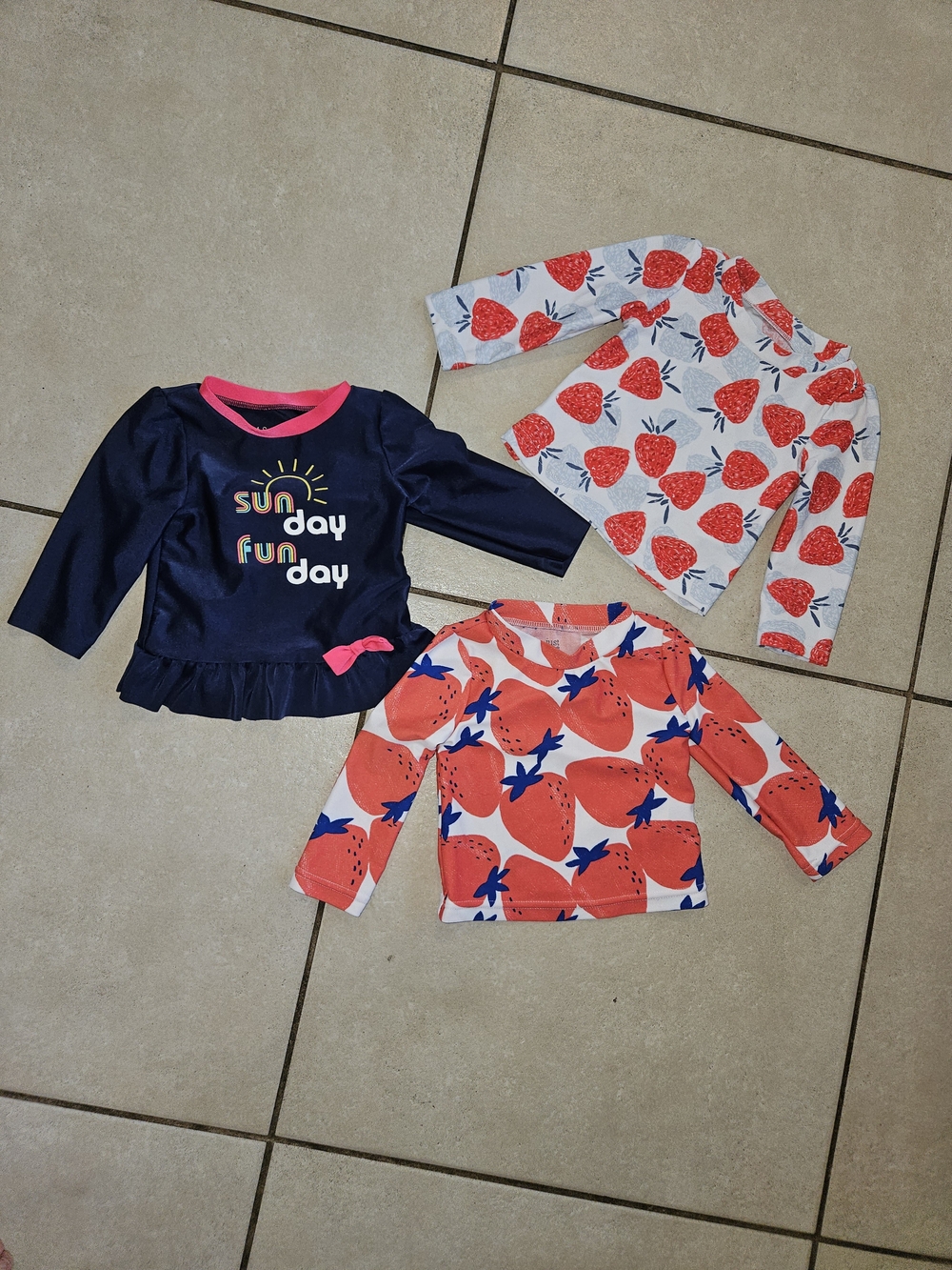 Girls Navy Long-Sleeve Swim Rashguard with Pink Trim - Sun Day Fun Day Lot of 3